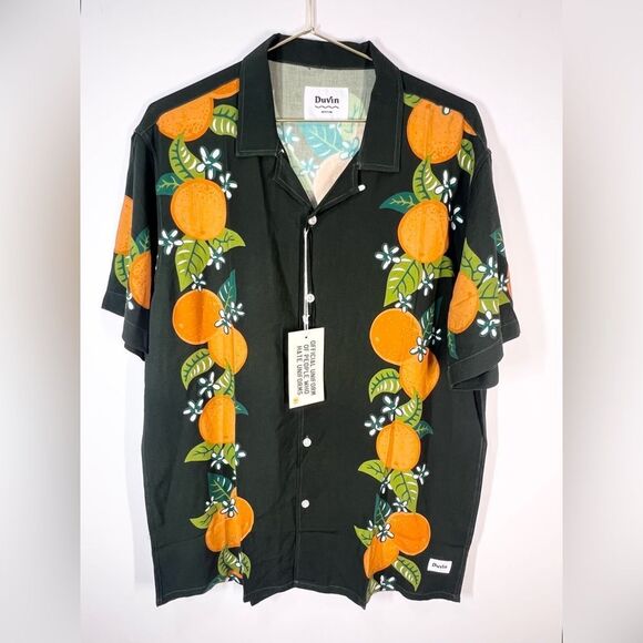 NWT Duvin Tropical Orange Hula Girl and Crocodile Button Up Shirt Medium - Picture 2 of 11